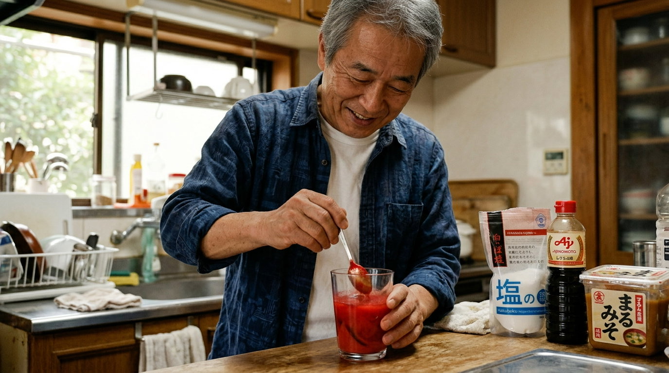 Kenji preparing his Japanese Red Vitamin drink